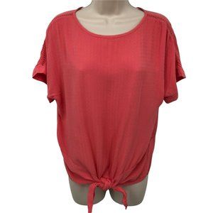 Buffalo David Bitton Womens Short Sleeves Knot Front Coral Pink Blouse Top Sz S